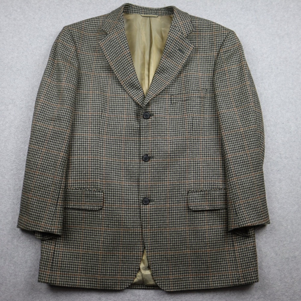 Ibiza Wool Sport Coat Mens 42R Oxford Brown Plaid Blazer 3-Button Single Vent